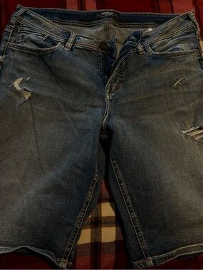 Silver Jeans Distressed Denim Bermuda Shorts - Blue